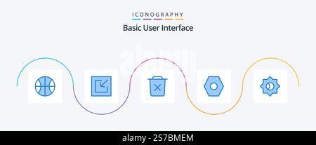 Basic Blue 5 Icon Pack Including ui. basic. bin. user interface. basic Stock Vector