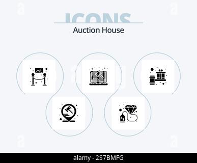 Auction Glyph Icon Pack 5 Icon Design. gift. legal. art. law. court Stock Vector