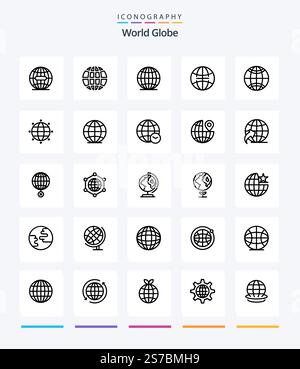 Creative Globe 25 OutLine icon pack  Such As earth. globe. internet. arrow. location Stock Vector