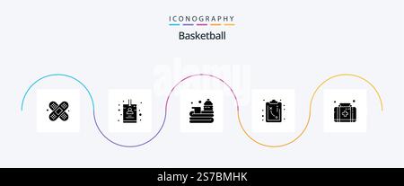 Basketball Glyph 5 Icon Pack Including . kit. basketball. first aid. strategy Stock Vector