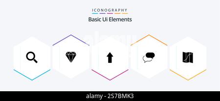 Basic Ui Elements 25 Glyph icon pack including location. mail. arrow. sms. chating Stock Vector