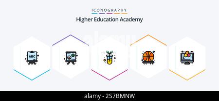 Academy 25 FilledLine icon pack including . study. botany. computer science. analytics Stock Vector