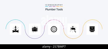Plumber Glyph 5 Icon Pack Including mechanical. plumbing. extractor. plumber. faucet Stock Vector