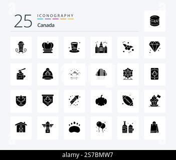 Canada 25 Solid Glyph icon pack including fruit. cherry. cap. canada. building Stock Vector