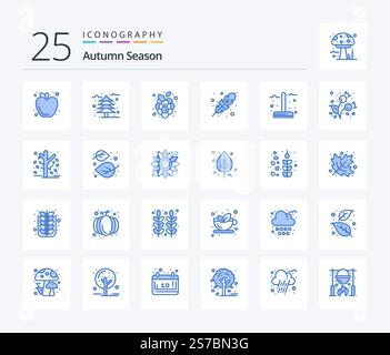 Autumn 25 Blue Color icon pack including fall. cold. autumn fruits. fall. autumn Stock Vector