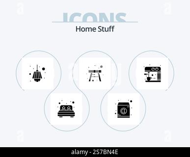 Home Stuff Glyph Icon Pack 5 Icon Design. kitchen. stool. electric. household. chair Stock Vector