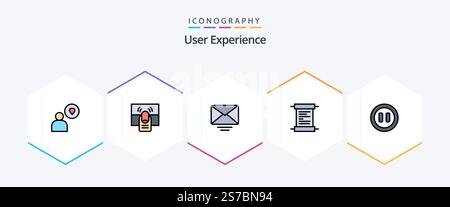 User Experience 25 FilledLine icon pack including . media. letter. controls. receipt Stock Vector