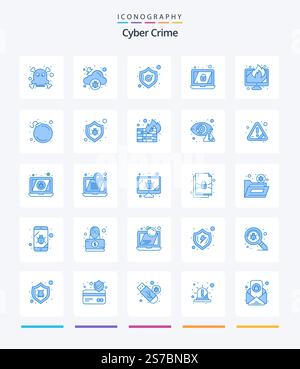 Creative Cyber Crime 25 Blue icon pack  Such As alert. lost. shield. screen. lock Stock Vector