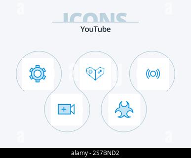 Youtube Blue Icon Pack 5 Icon Design. ui. essential. gear. basic. videogame Stock Vector