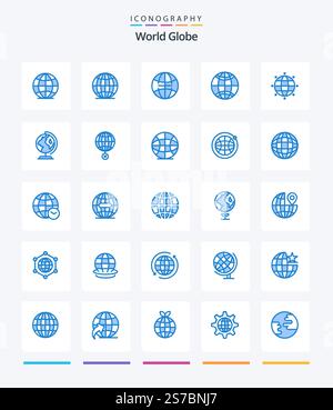 Creative Globe 25 Blue icon pack  Such As web. globe. global. world. globe Stock Vector