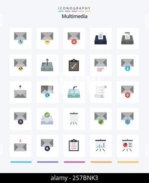 Creative Multimedia 25 Flat icon pack  Such As mail. complete. mailbox. send. mailbox Stock Vector