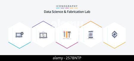 Data Science And Fabrication Lab 25 Flat icon pack including mobile. data. reporting. pencil. digital Stock Vector