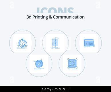 3d Printing And Communication Blue Icon Pack 5 Icon Design. phone. device. data. object. correction Stock Vector