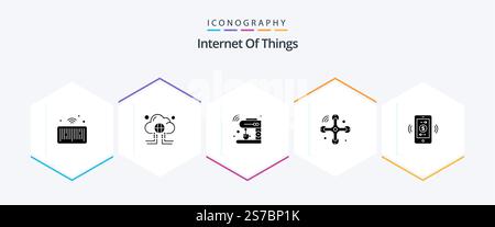 Internet Of Things 25 Glyph icon pack including internet of things. connections. internet. communications. machine Stock Vector