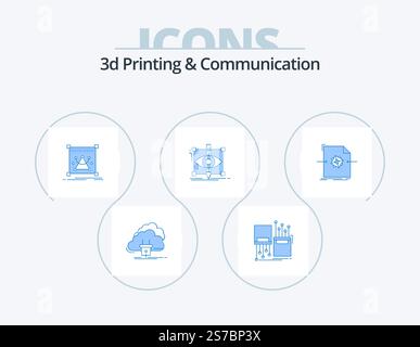 3d Printing And Communication Blue Icon Pack 5 Icon Design. sketch. design. lane. resize. editing Stock Vector
