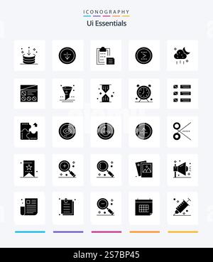 Creative Ui Essentials 25 Glyph Solid Black icon pack  Such As ui. cloud. paper. right. interface Stock Vector