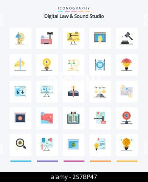 Creative Digital Law And Sound Studio 25 Flat icon pack  Such As internet. content. law. access. digital Stock Vector