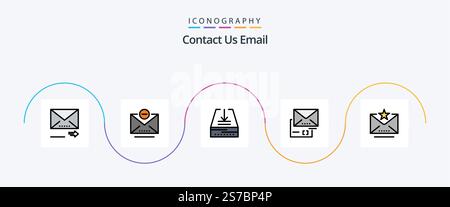 Email Line Filled Flat 5 Icon Pack Including mark. email. email. mail. document Stock Vector