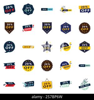 25 Eye-Catching Sale Banners: 20% Off in a Variety of Styles Stock Vector