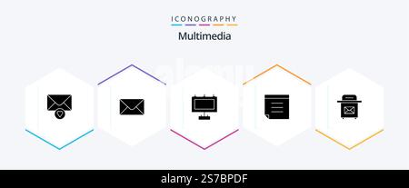 Multimedia 25 Glyph icon pack including . note. postbox Stock Vector