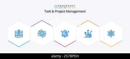 Task And Project Management 25 Blue icon pack including . arrow. communication. money. like Stock Vector