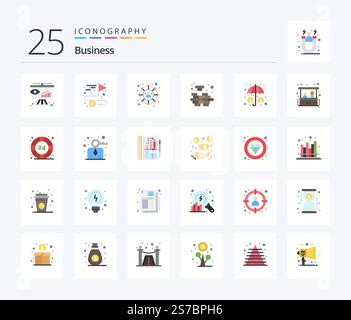 Business 25 Flat Color icon pack including investment. assets. connections. solving. mind Stock Vector