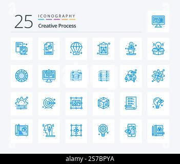Creative Process 25 Blue Color icon pack including creative. process. process. creative. font Stock Vector
