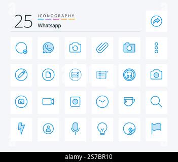 Whatsapp 25 Blue Color icon pack including image. add. camera. clip. attachment Stock Vector