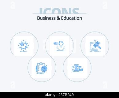Business And Education Blue Icon Pack 5 Icon Design. call. faq. time. kids. network Stock Vector