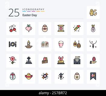 Easter 25 Line Filled icon pack including fire. easter. bird. scroll. education Stock Vector