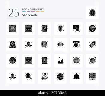 Seo & Web 25 Solid Glyph icon pack including location. diamond. light. web. search Stock Vector