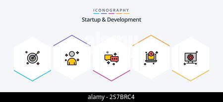 Startup And Develepment 25 FilledLine icon pack including . setting. mail. hardware. money Stock Vector