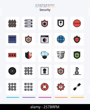 Creative Security 25 Line FIlled icon pack  Such As security. protection. server. password. location Stock Vector