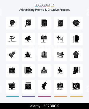 Creative Advertising Promo And Creative Process 25 Glyph Solid Black icon pack  Such As pencil. design. market. newspaper. news Stock Vector