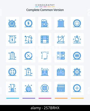 Creative Complete Common Version 25 Blue icon pack  Such As trash. recycle. alcohol. garbage. glass Stock Vector