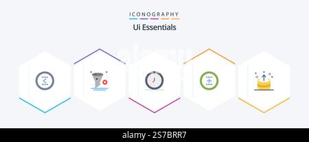 Ui Essentials 25 Flat icon pack including interface. add. remove. timer. clock Stock Vector
