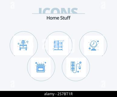 Home Stuff Blue Icon Pack 5 Icon Design. makeup. bulb. cupboard. cabinet Stock Vector