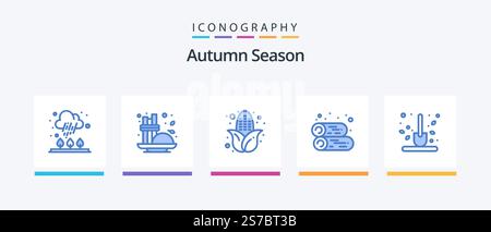 Autumn Blue 5 Icon Pack Including gardening. autumn. autumn. firewood. countryside. Creative Icons Design Stock Vector