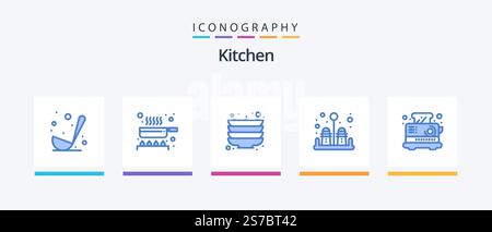 Kitchen Blue 5 Icon Pack Including toaster. electrical. kitchen. breakfast. salt. Creative Icons Design Stock Vector