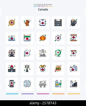 Creative Canada 25 Line FIlled icon pack  Such As bottle. notre. autumn. dame. cartoony Stock Vector
