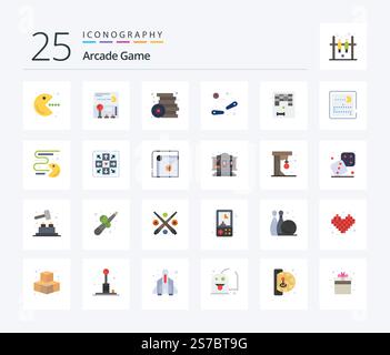 Arcade 25 Flat Color icon pack including arkanoid. game. brick. fun. toys Stock Vector