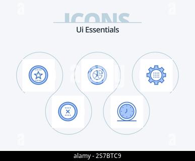 Ui Essentials Blue Icon Pack 5 Icon Design. diagram. analytics. time. star. favorite Stock Vector