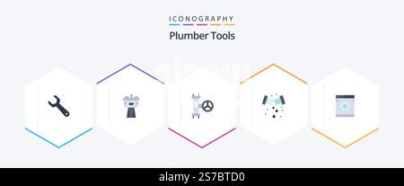 Plumber 25 Flat icon pack including . . leak. washing. laundry Stock Vector