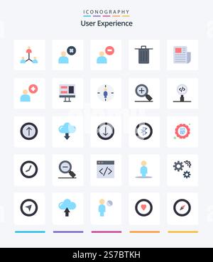 Creative User Experience 25 Flat icon pack  Such As document. garbage. male. delete. basket Stock Vector