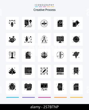 Creative Creative Process 25 Glyph Solid Black icon pack  Such As creative. file. process. process. tool Stock Vector