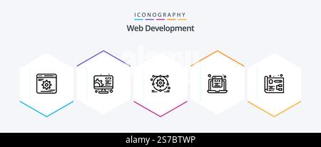 Web Development 25 Line icon pack including development. web. development. programming. html Stock Vector