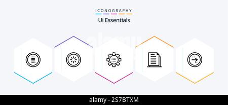 Ui Essentials 25 Line icon pack including documents. copy. interface. setting. gear Stock Vector
