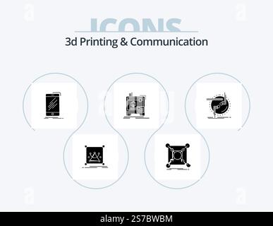 3d Printing And Communication Glyph Icon Pack 5 Icon Design. machine. 3d. data. telephone. phone Stock Vector