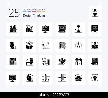 Design Thinking 25 Solid Glyph icon pack including pen. card. pencil. color. modeling Stock Vector