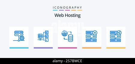 Web Hosting Blue 5 Icon Pack Including network. hosting. hosting. server. database. Creative Icons Design Stock Vector
